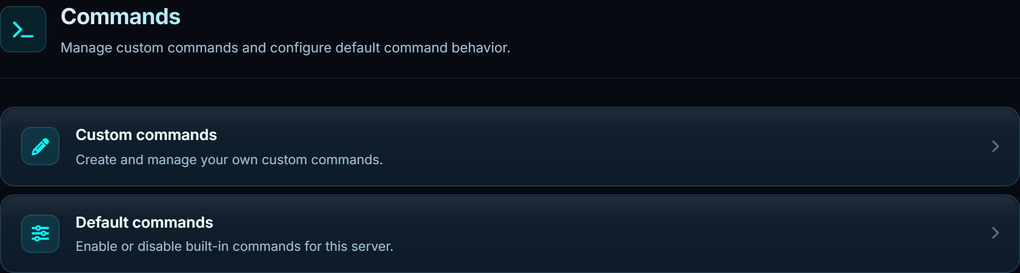 The commands page