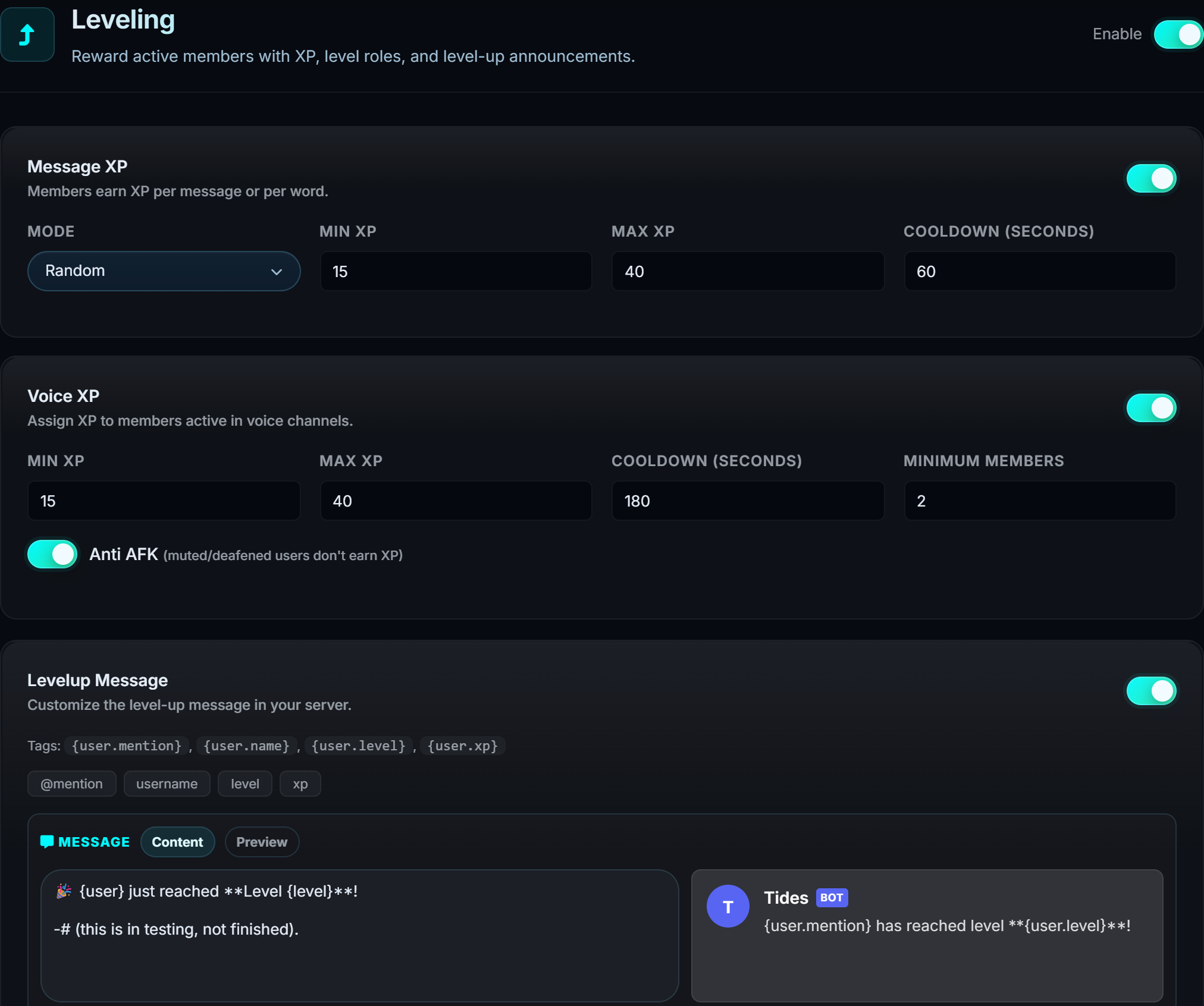 The leveling page
