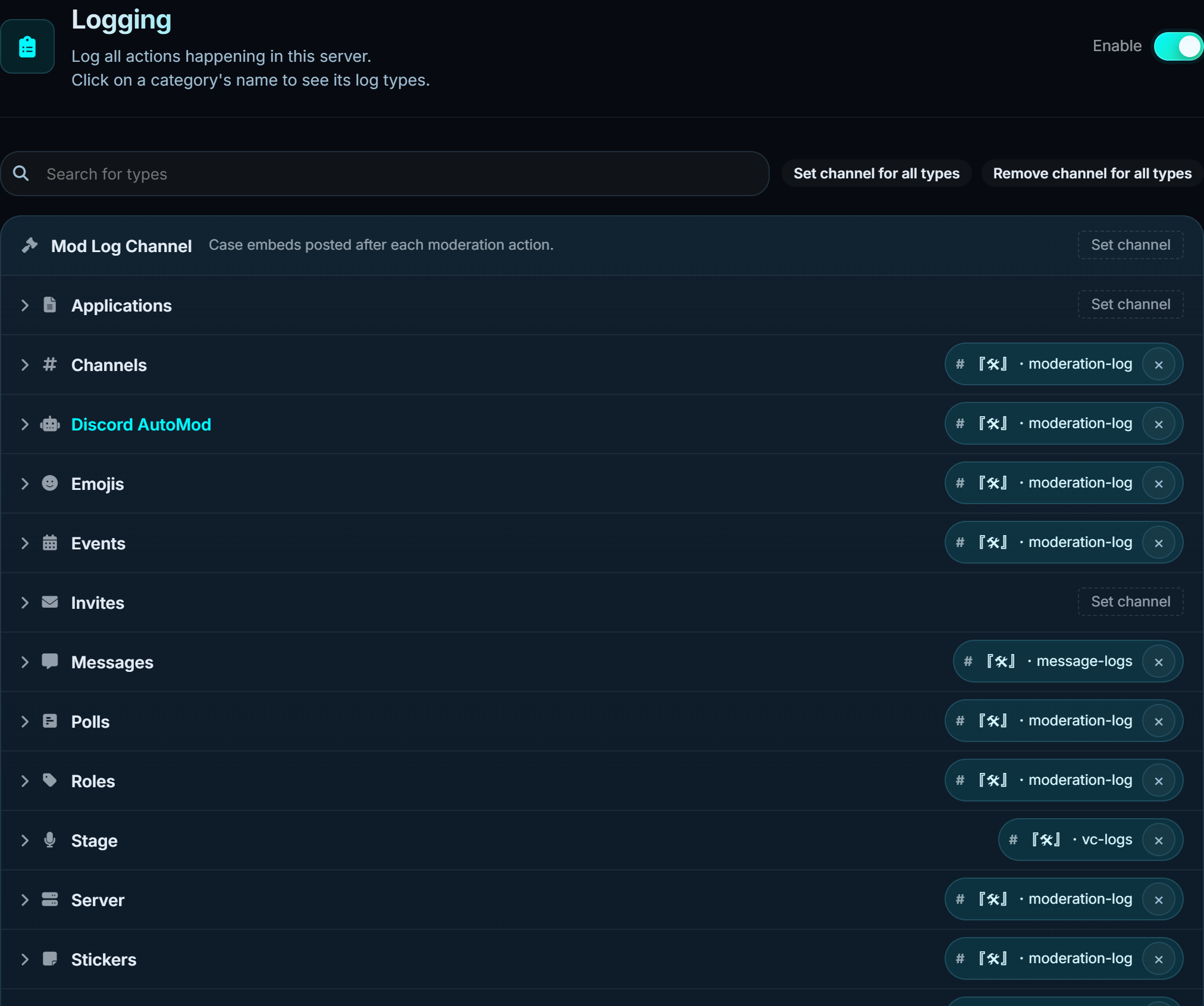 The logging page