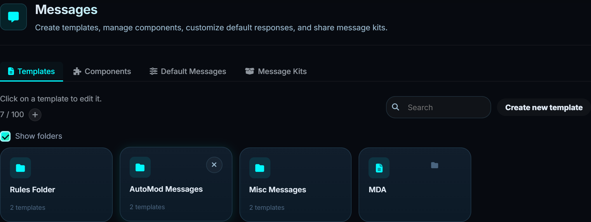 The messages page