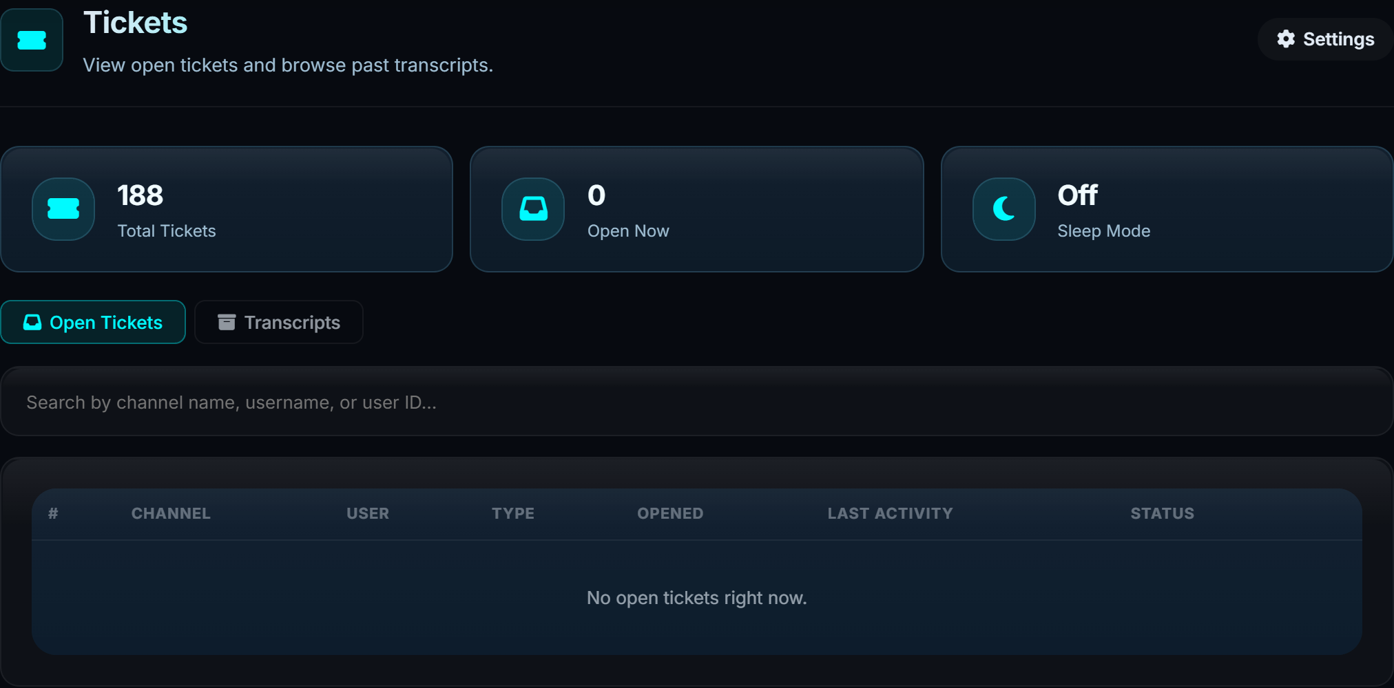 The tickets page